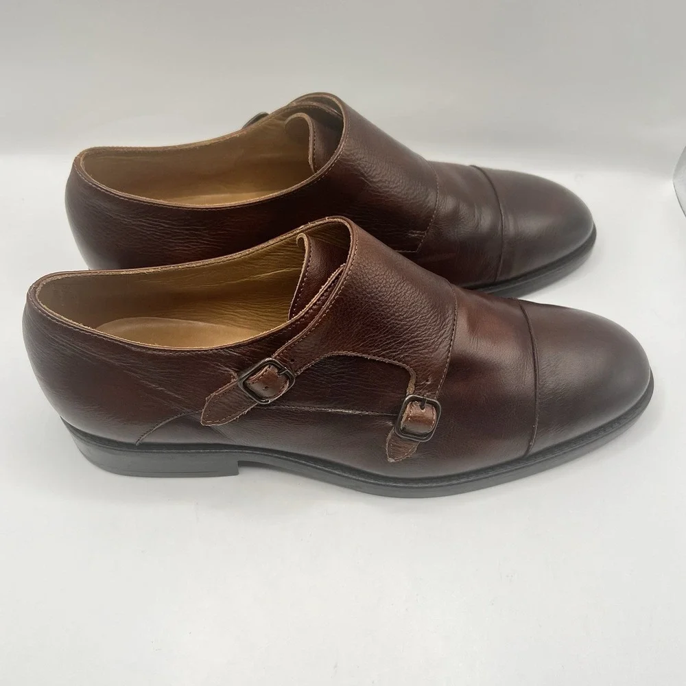 Hadley London Double Monk Strap Leather Dress‎ Shoe Sz 10 Brown Made In Portugal